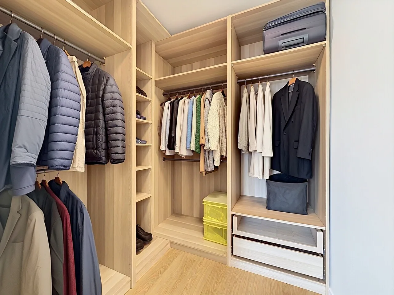 Dressing aménagé avec rangements en bois